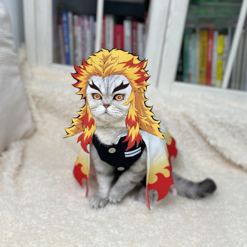 Cosplay Flame Prop - ชุดคอสเพลย์ปีศาจสังหารเสื้อผ้าแมวสำหรับสัตว์เลี้ยงชุดเดรสเสาไฟ Rengoku Youjuriu