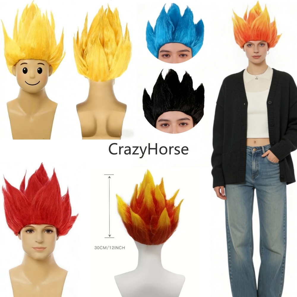 Cosplay Flame Prop - วิกผมคอสเพลย์ไซย่าสำหรับผู้ใหญ่ชาย ฮาโลวีน ชุดคอสเพลย์โกคู อนิเมะ ปาร์ตี้ แต่งตัว