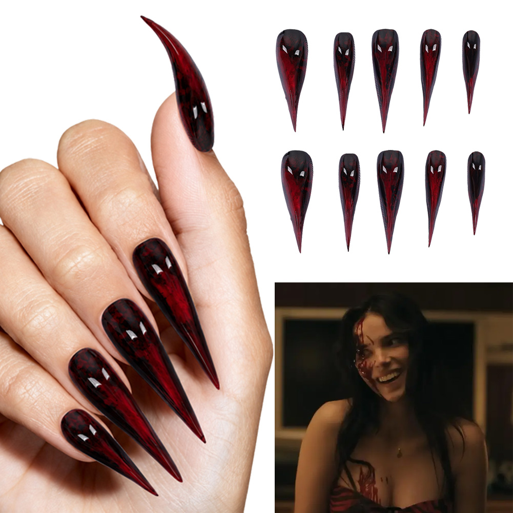 Cosplay Prop Painting - นิกกี้ คอสเพลย์ เล็บปลอมสีแดง อุปกรณ์ตกแต่งเล็บลายเพ้นท์จากภาพยนตร์ อุปกรณ์ประกอบฉาก ชุดคอสตูม